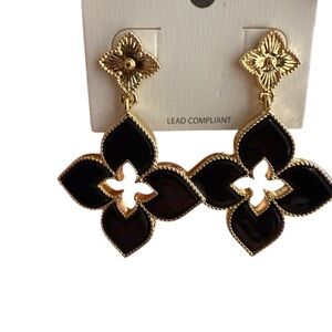 Elegant Black and Gold Floral Post Earrings